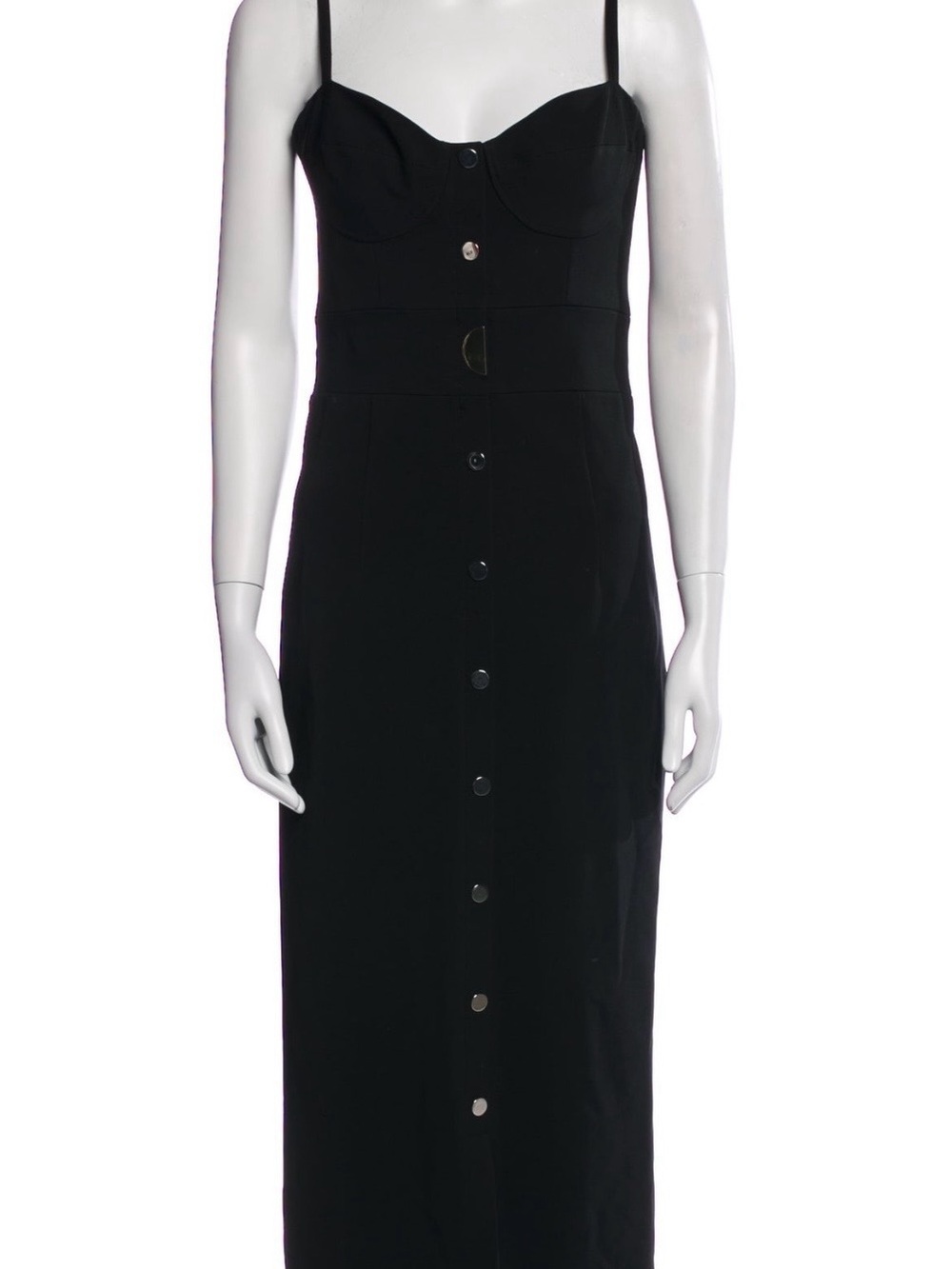 Sleek Black Spaghetti-Strap Maxi Dress with Button Front